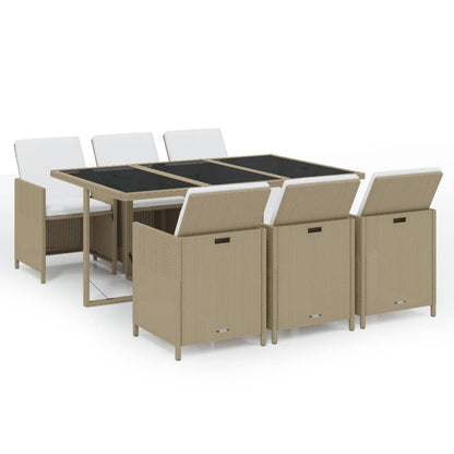 Set da Pranzo da Giardino 7 pz con Cuscini in Polyrattan Beige | homemem39