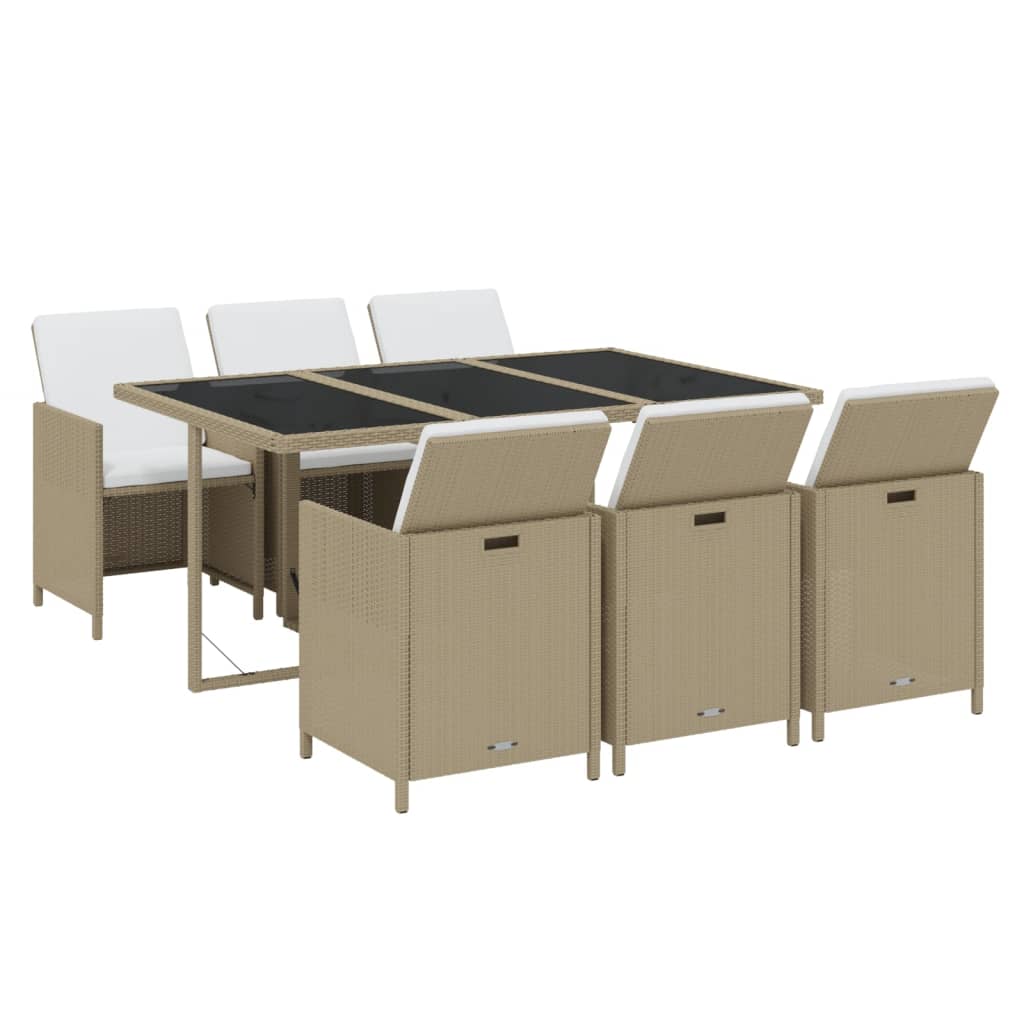 Set da Pranzo da Giardino 7 pz con Cuscini in Polyrattan Beige | homemem39