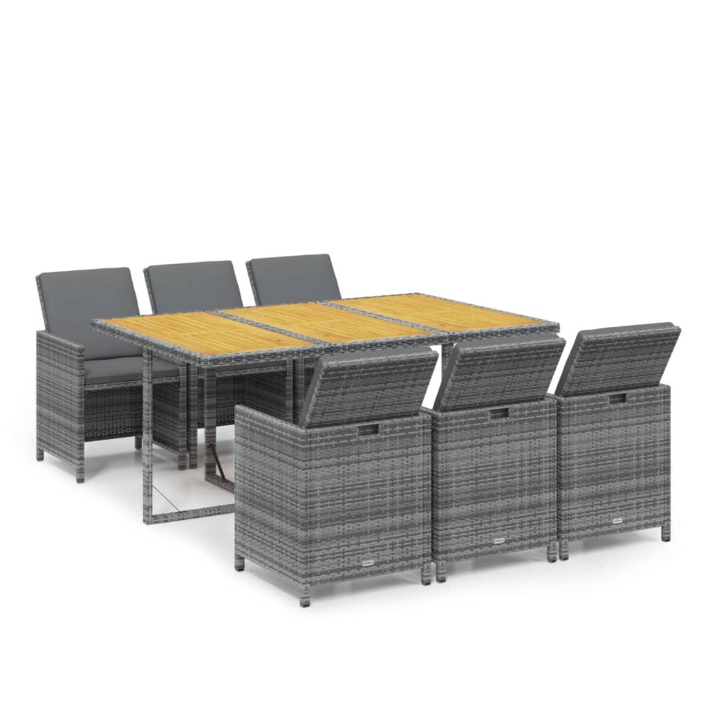Set da Pranzo da Giardino 7 pz con Cuscini in Polyrattan Grigio | homemem39