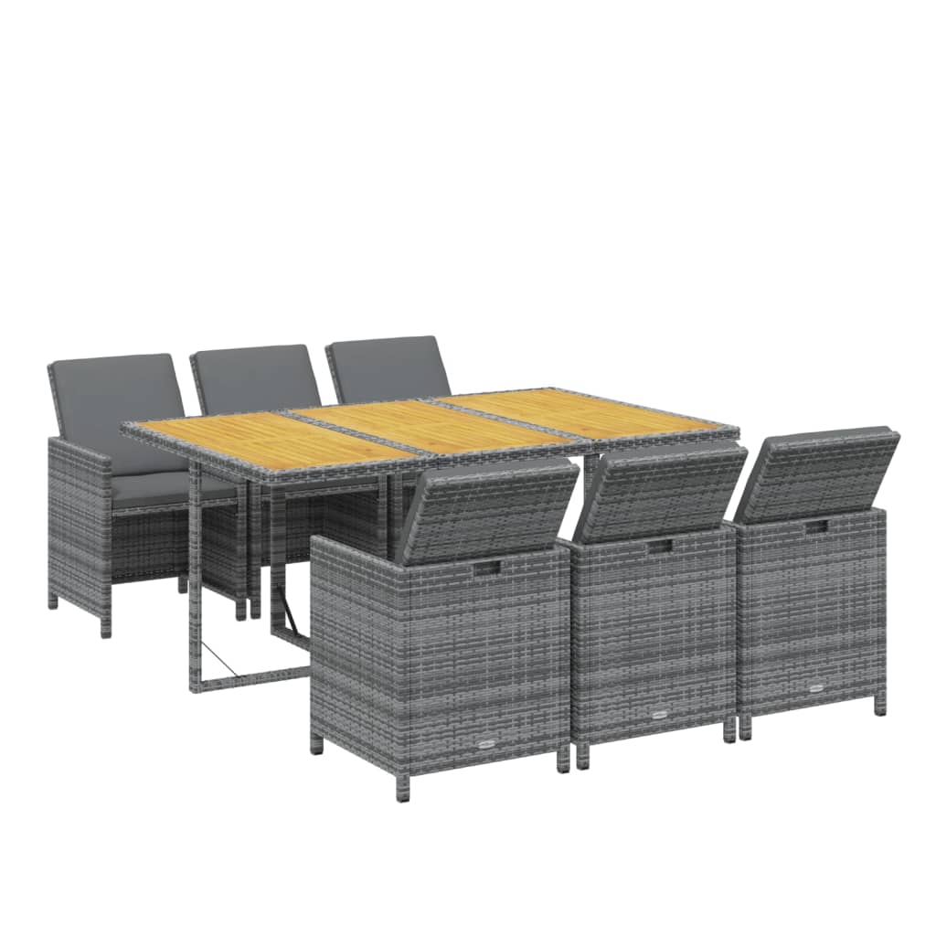 Set da Pranzo da Giardino 7 pz con Cuscini in Polyrattan Grigio | homemem39