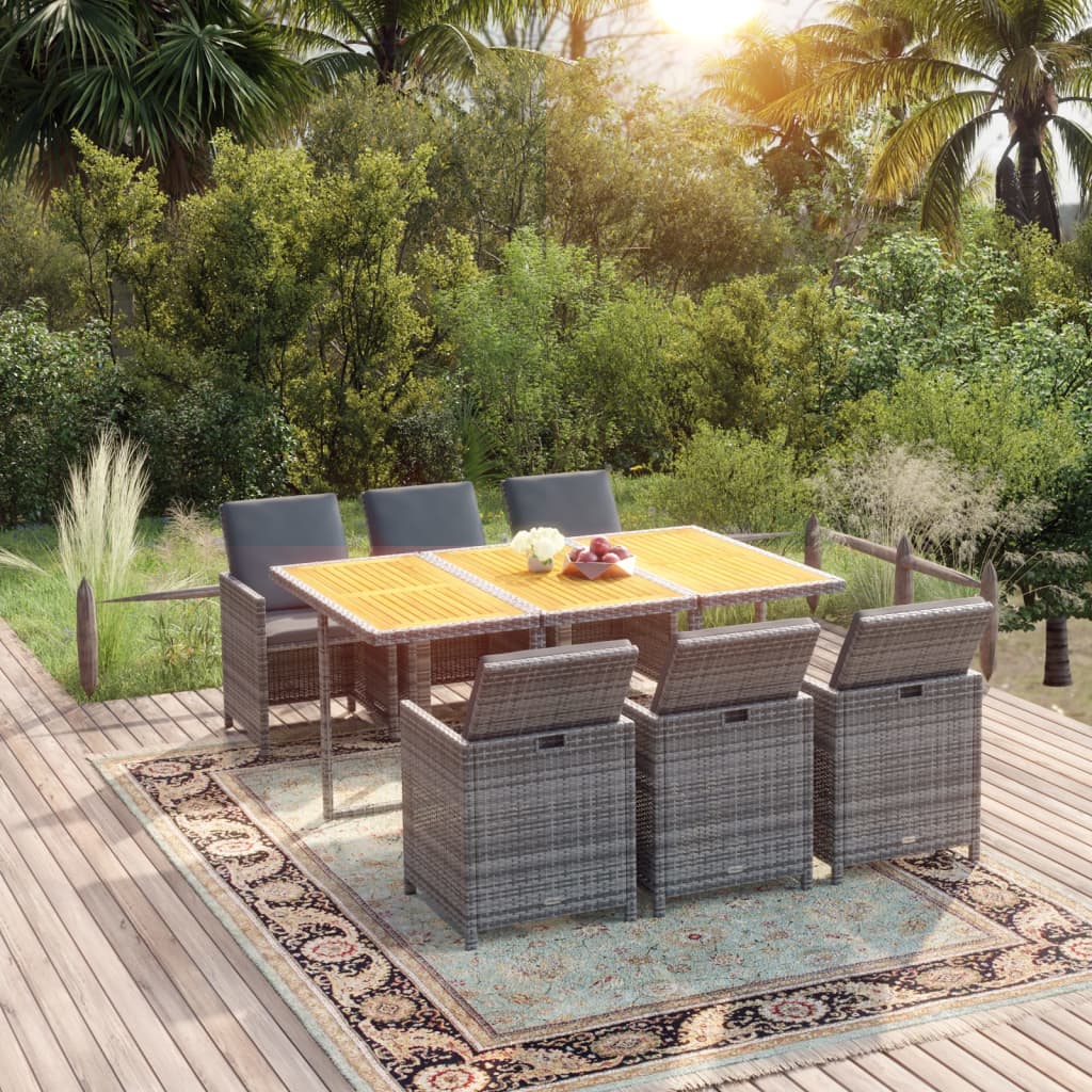 Set da Pranzo da Giardino 7 pz con Cuscini in Polyrattan Grigio | homemem39