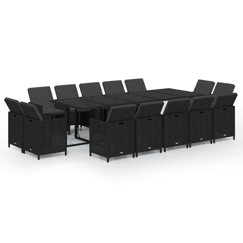 Set Pranzo da Giardino 15 pz con Cuscini in Polyrattan Nero