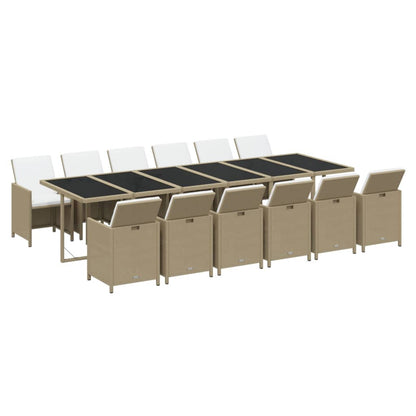 Set da Pranzo da Giardino 13 pz con Cuscini in Polyrattan Beige