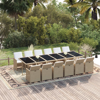Set da Pranzo da Giardino 13 pz con Cuscini in Polyrattan Beige