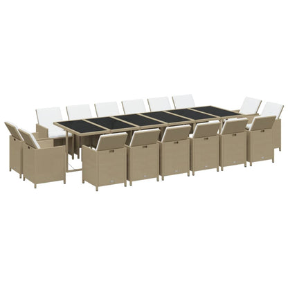 Set da Pranzo per Giardino 17pz con Cuscini in Polyrattan Beige | homemem39