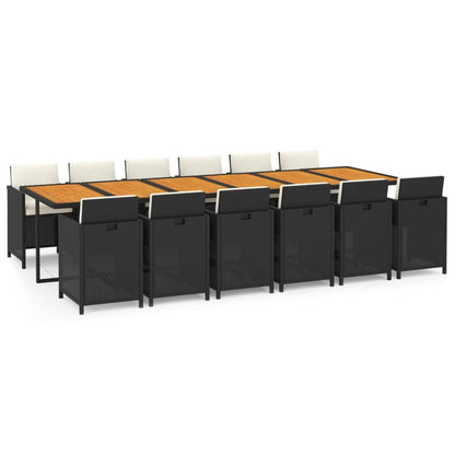 Set da Pranzo per Giardino 13 pz con Cuscini in Polyrattan Nero | homemem39