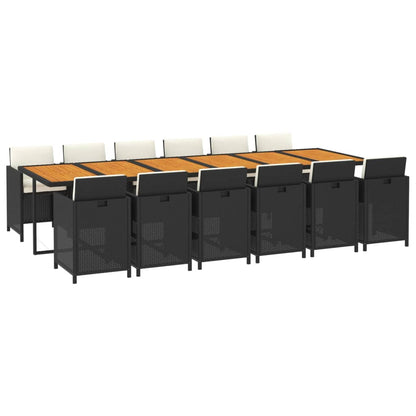 Set da Pranzo per Giardino 13 pz con Cuscini in Polyrattan Nero | homemem39