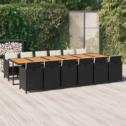 Set da Pranzo per Giardino 13 pz con Cuscini in Polyrattan Nero | homemem39