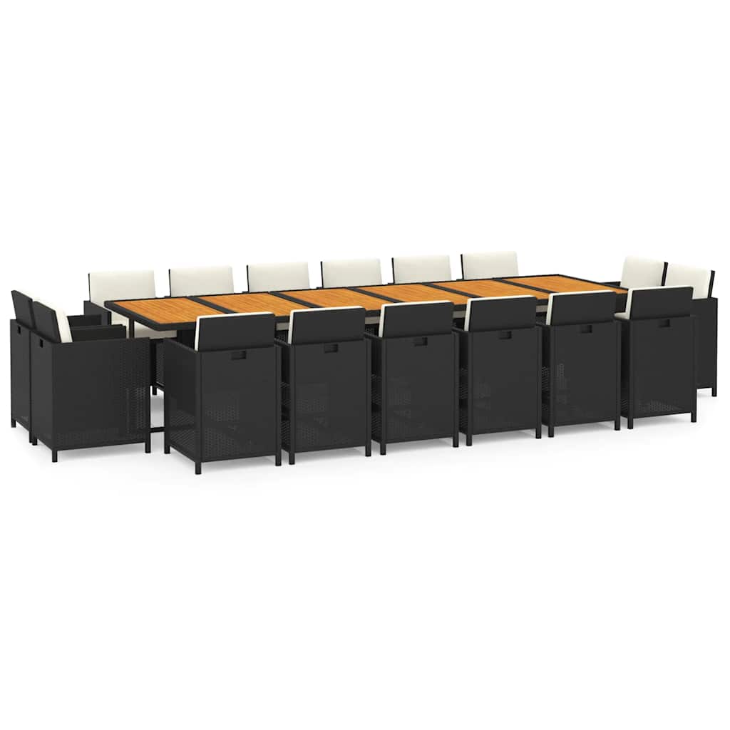 Set da Pranzo per Giardino 17 pz con Cuscini in Polyrattan Nero