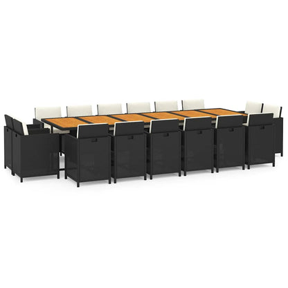 Set da Pranzo per Giardino 17 pz con Cuscini in Polyrattan Nero