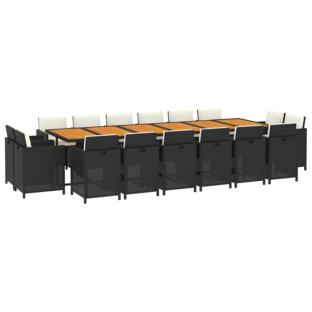 Set da Pranzo per Giardino 17 pz con Cuscini in Polyrattan Nero