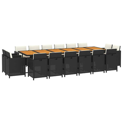 Set da Pranzo per Giardino 17 pz con Cuscini in Polyrattan Nero