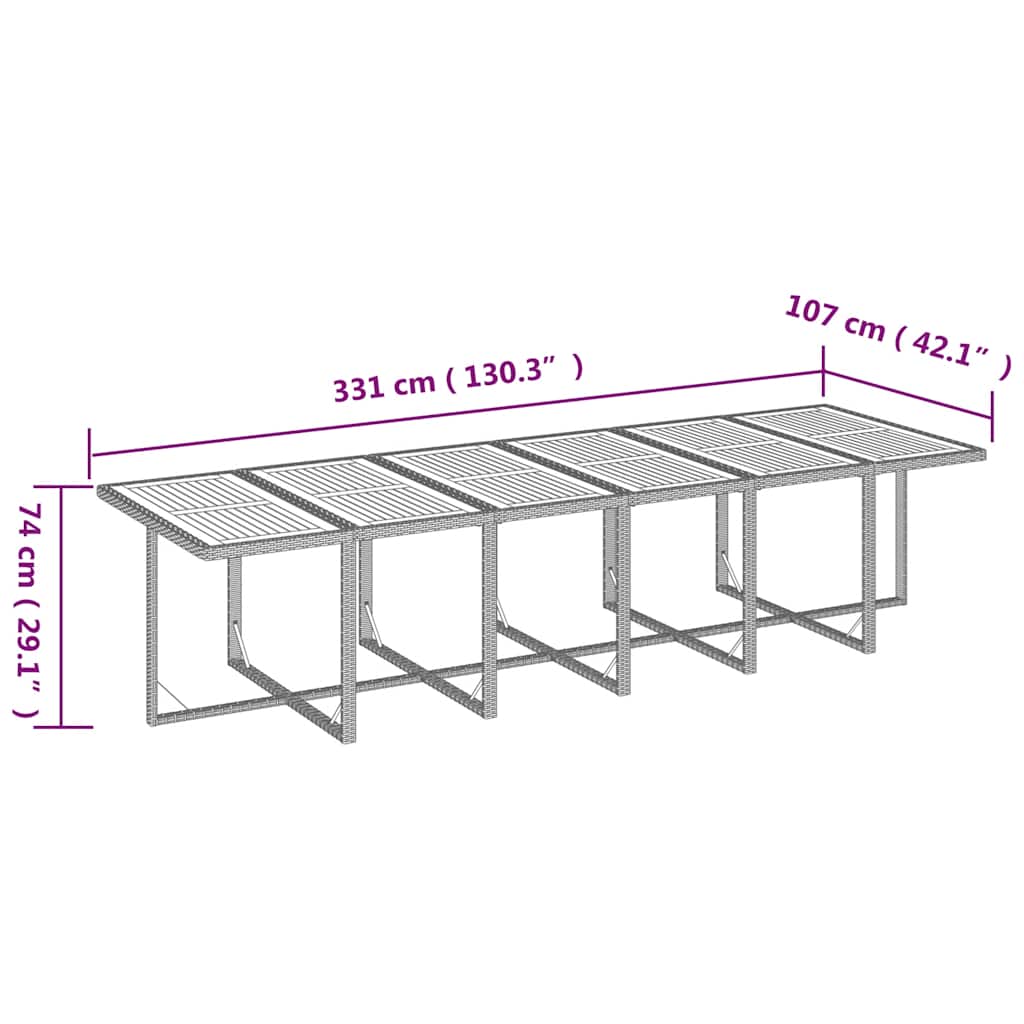 Set da Pranzo per Giardino 17 pz con Cuscini in Polyrattan Nero