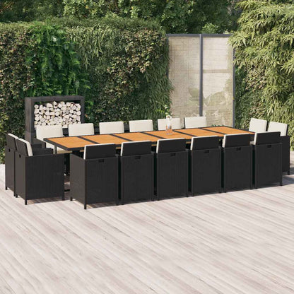 Set da Pranzo per Giardino 17 pz con Cuscini in Polyrattan Nero