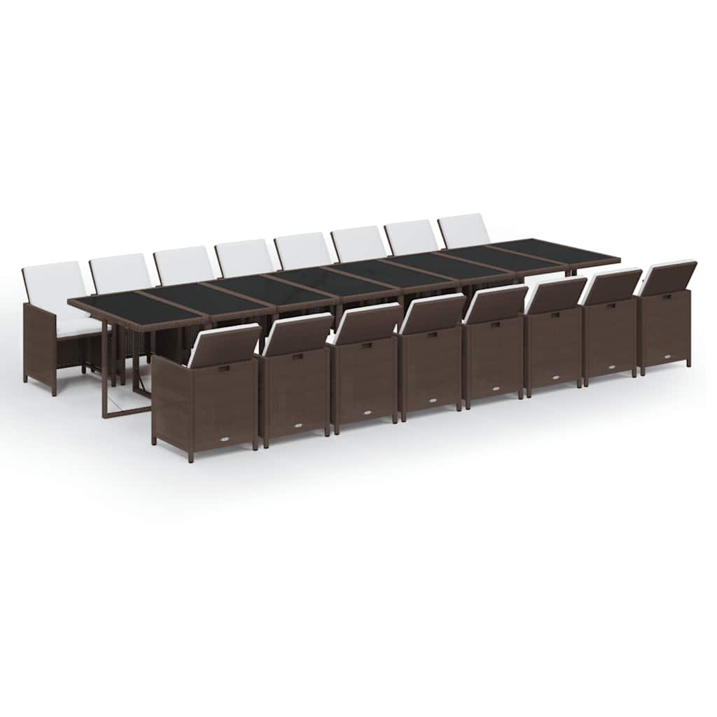 Set da Pranzo da Giardino 17 pz con Cuscini Marrone Polyrattan | homemem39