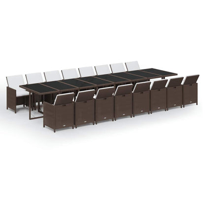Set da Pranzo da Giardino 17 pz con Cuscini Marrone Polyrattan | homemem39