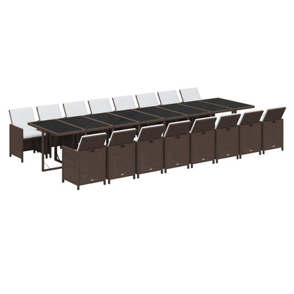 Set da Pranzo da Giardino 17 pz con Cuscini Marrone Polyrattan | homemem39