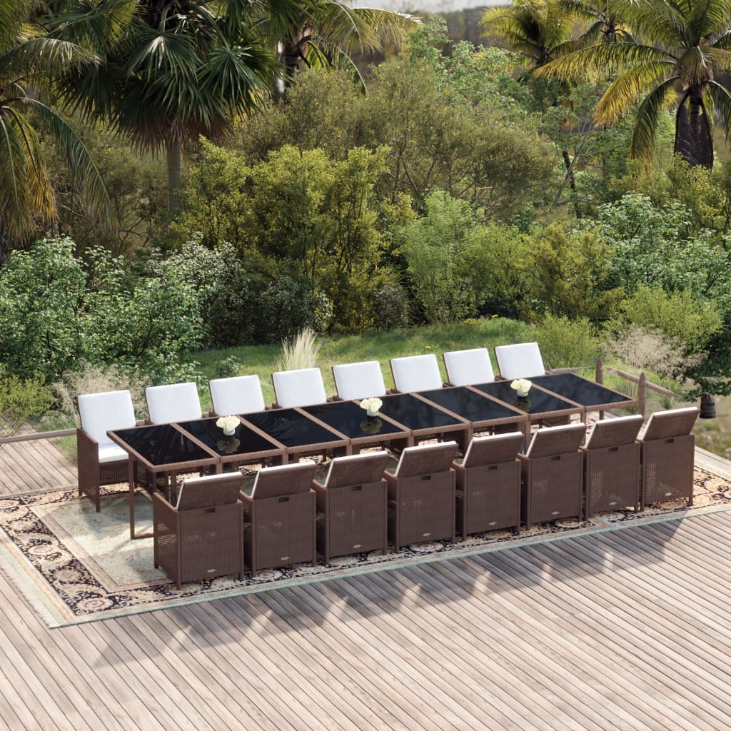Set da Pranzo da Giardino 17 pz con Cuscini Marrone Polyrattan | homemem39