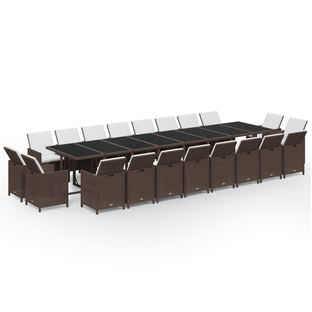 Set da Pranzo per Giardino 21pz con Cuscini Polyrattan Marrone