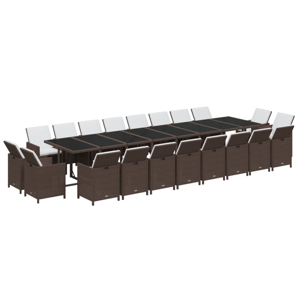 Set da Pranzo per Giardino 21pz con Cuscini Polyrattan Marrone