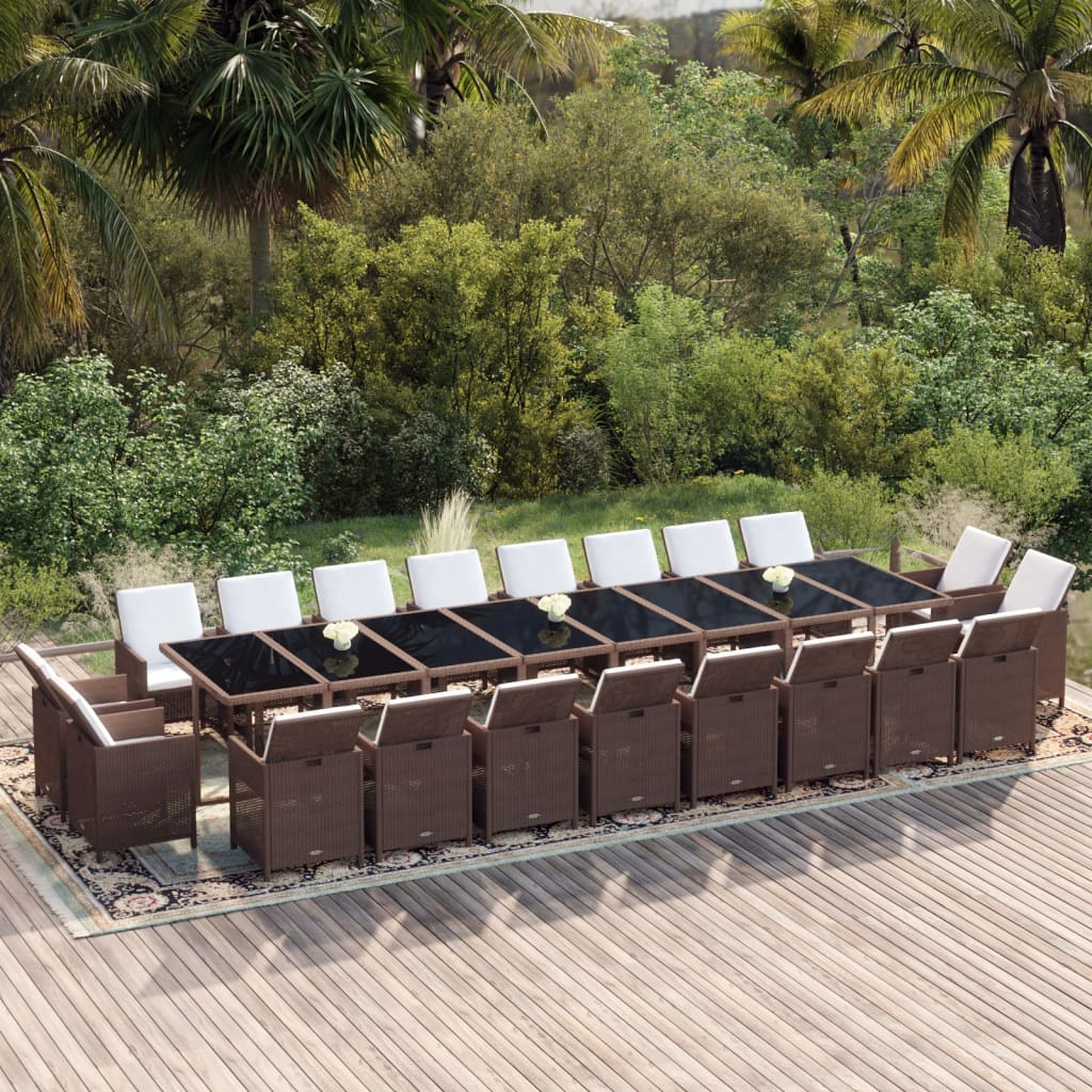 Set da Pranzo per Giardino 21pz con Cuscini Polyrattan Marrone