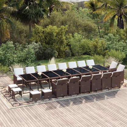 Set da Pranzo per Giardino 21pz con Cuscini in Polyrattan Beige