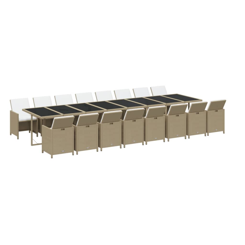 Set da Pranzo da Giardino 17 pz con Cuscini Beige in Polyrattan
