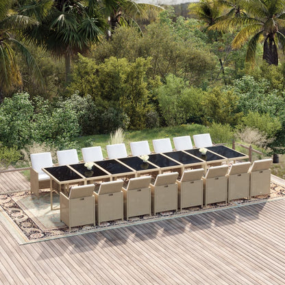 Set da Pranzo da Giardino 17 pz con Cuscini Beige in Polyrattan