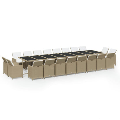Set da Pranzo per Giardino 21pz con Cuscini in Polyrattan Beige