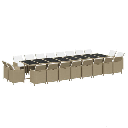 Set da Pranzo per Giardino 21pz con Cuscini in Polyrattan Beige | homemem39