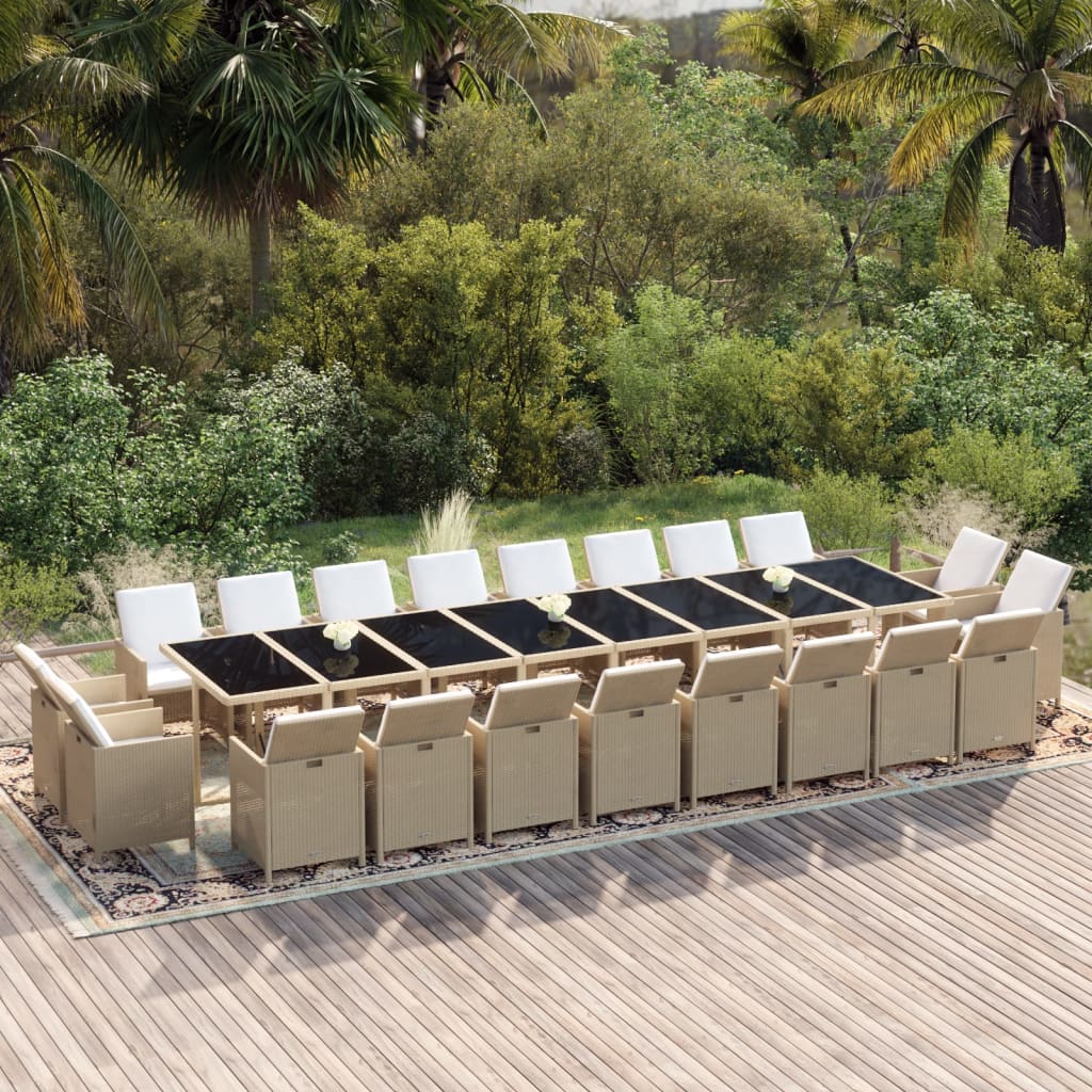 Set da Pranzo per Giardino 21pz con Cuscini in Polyrattan Beige