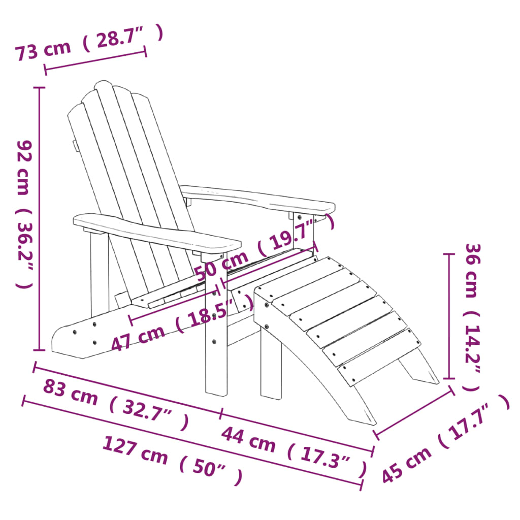 Sedie da Giardino Adirondack 2 pz con Poggiapiedi HDPE Bianco - homemem39