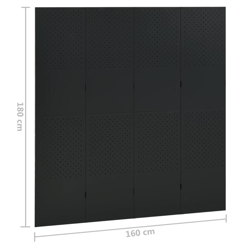Paravento a 4 Pannelli 2 pz Nero 160x180 cm in Acciaio | homemem39