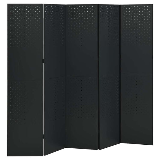 Paravento a 5 Pannelli 2 pz Nero 200x180 cm in Acciaio | homemem39