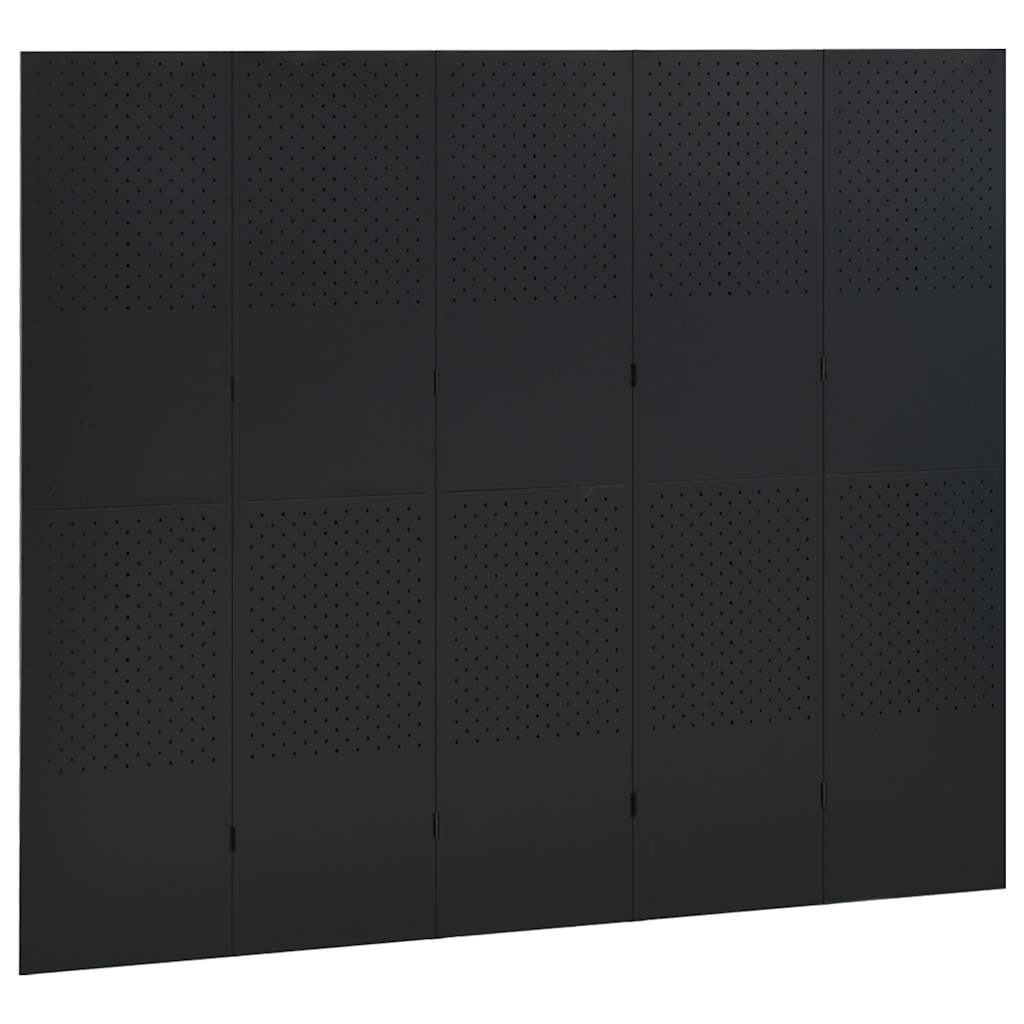 Paravento a 5 Pannelli 2 pz Nero 200x180 cm in Acciaio | homemem39