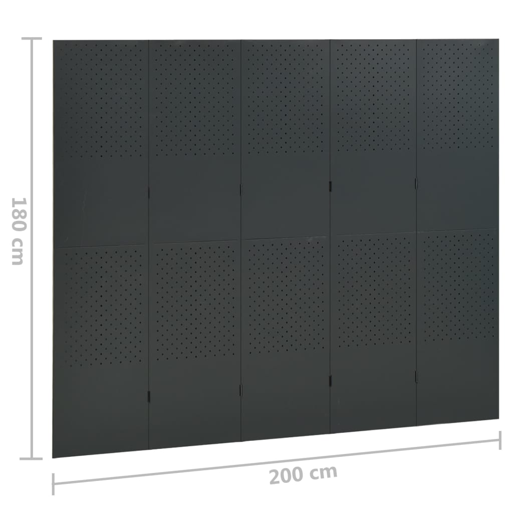 Paravento a 5 Pannelli 2 pz Antracite 200x180 cm in Acciaio | homemem39