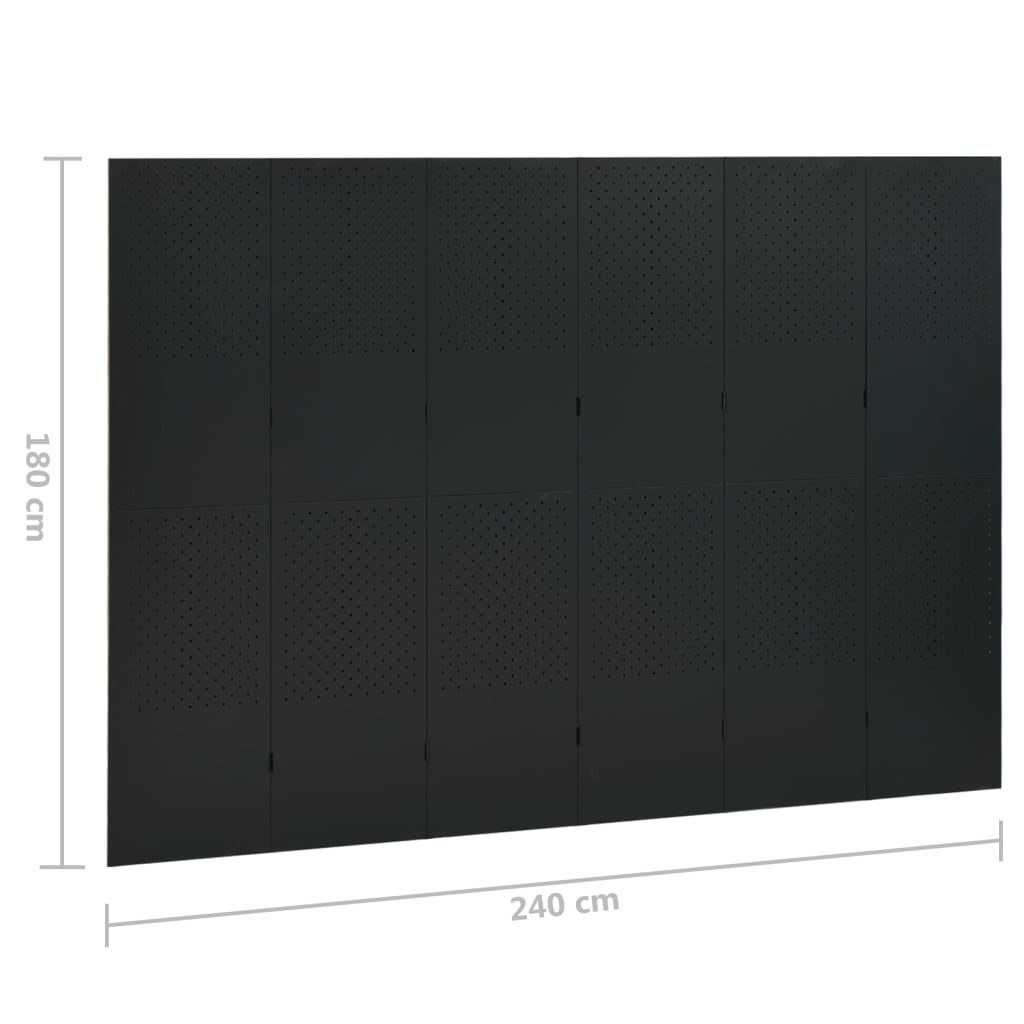 Paravento a 6 Pannelli 2 pz Nero 240x180 cm in Acciaio | homemem39