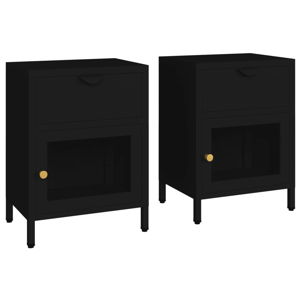 Comodini 2 pz Neri 40x30x54,5 cm Acciaio e Vetro - homemem39