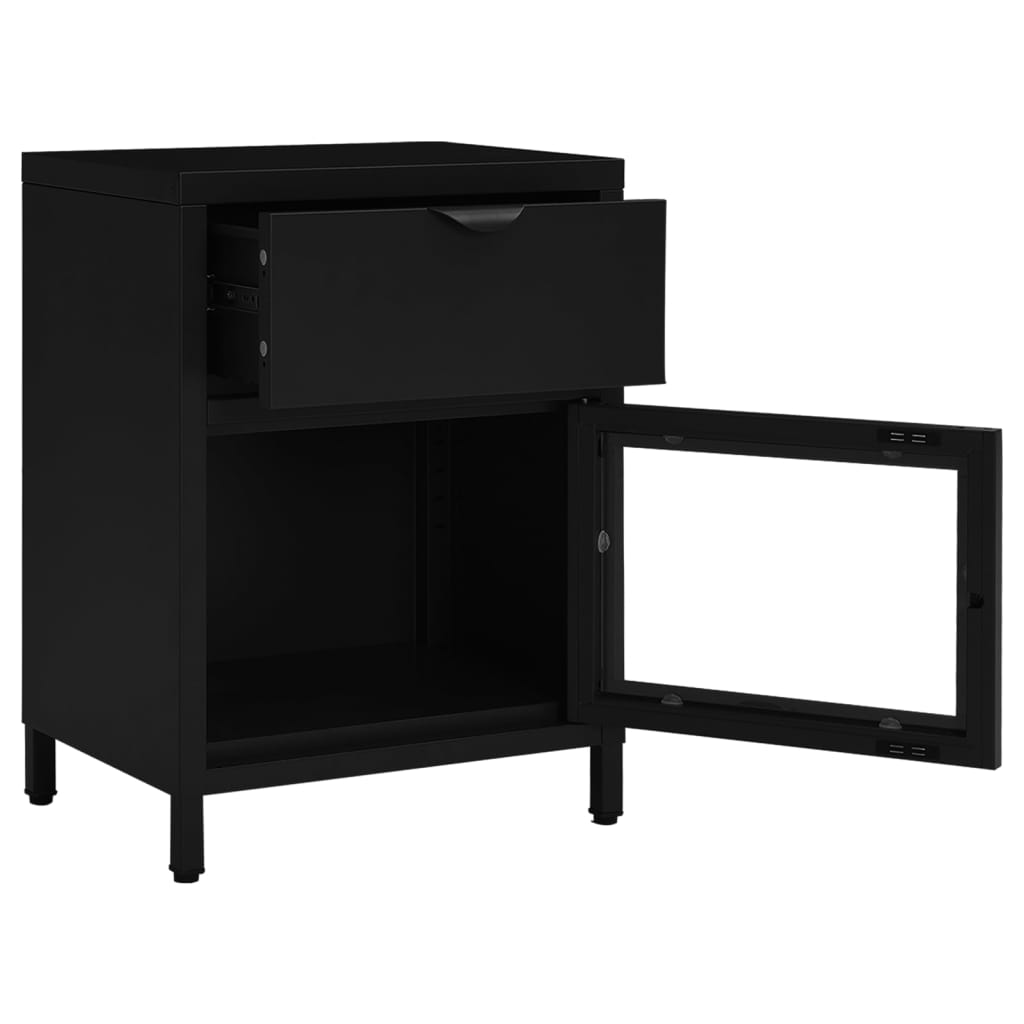Comodini 2 pz Neri 40x30x54,5 cm Acciaio e Vetro - homemem39