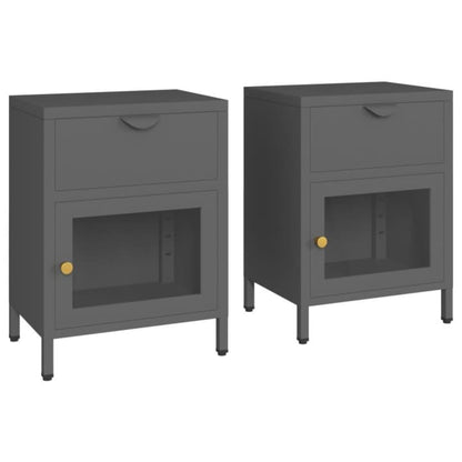 Comodini 2 pz Antracite 40x30x54,5 cm in Acciaio e Vetro | homemem39