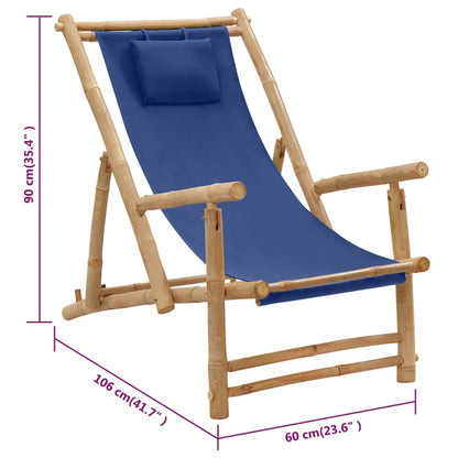 Sedia a Sdraio in Bambù e Tela Blu Marino - homemem39