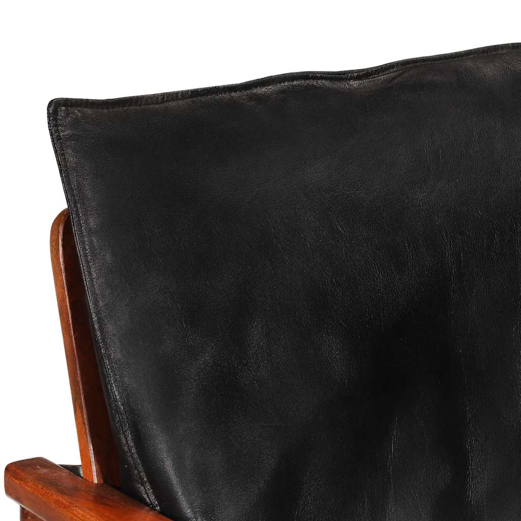 Divano 2 Posti Nero Vera Pelle e Legno Massello Acacia | homemem39