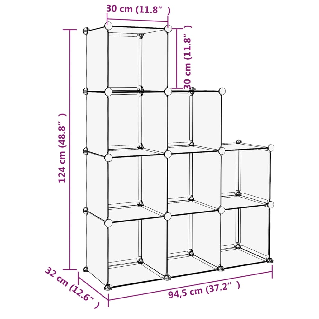 Organizzatore Portaoggetti con 9 Cubi Nero in PP - homemem39