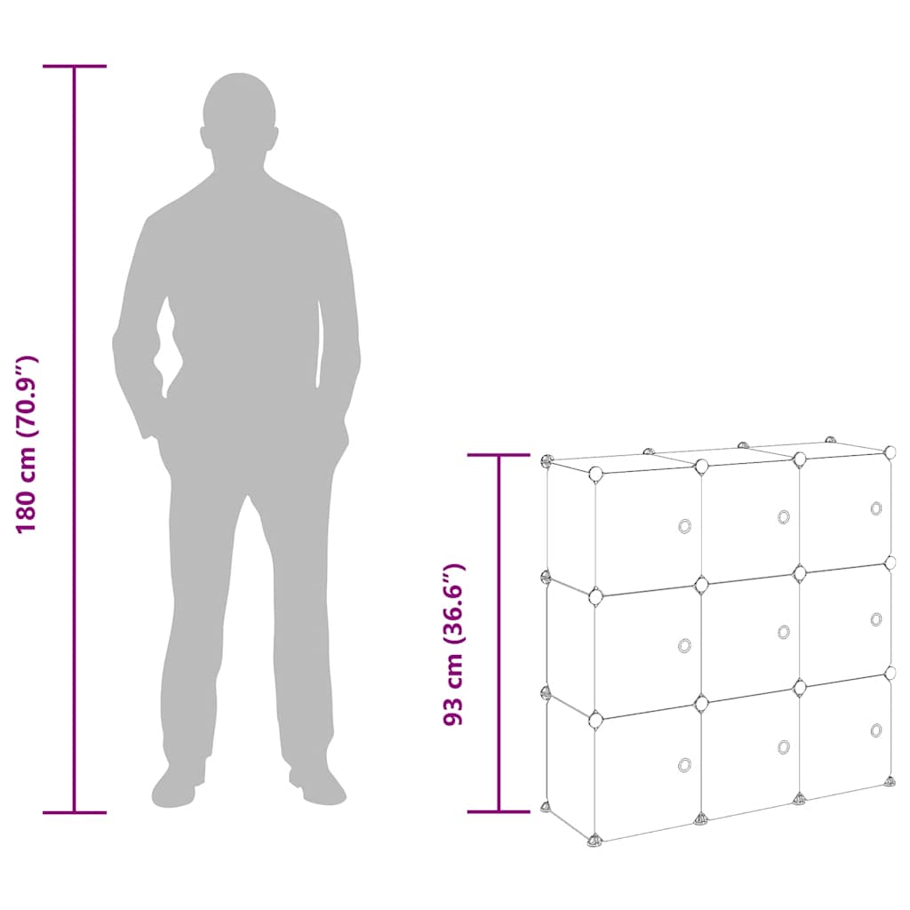 Contenitore a Cubo con 9 Cubi e Ante Trasparente PP