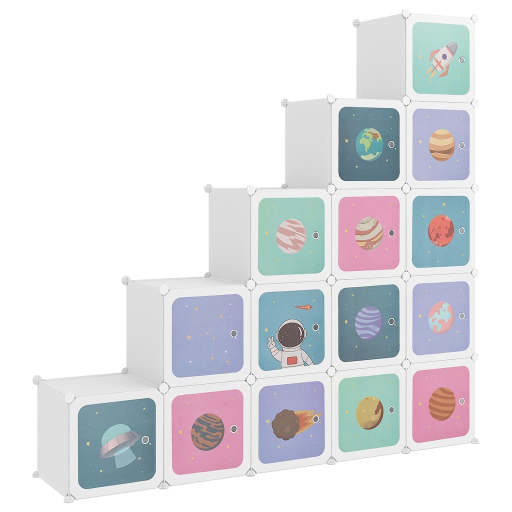 Scaffale Portaoggetti per Bambini con 15 Cubi Bianchi in PP - homemem39