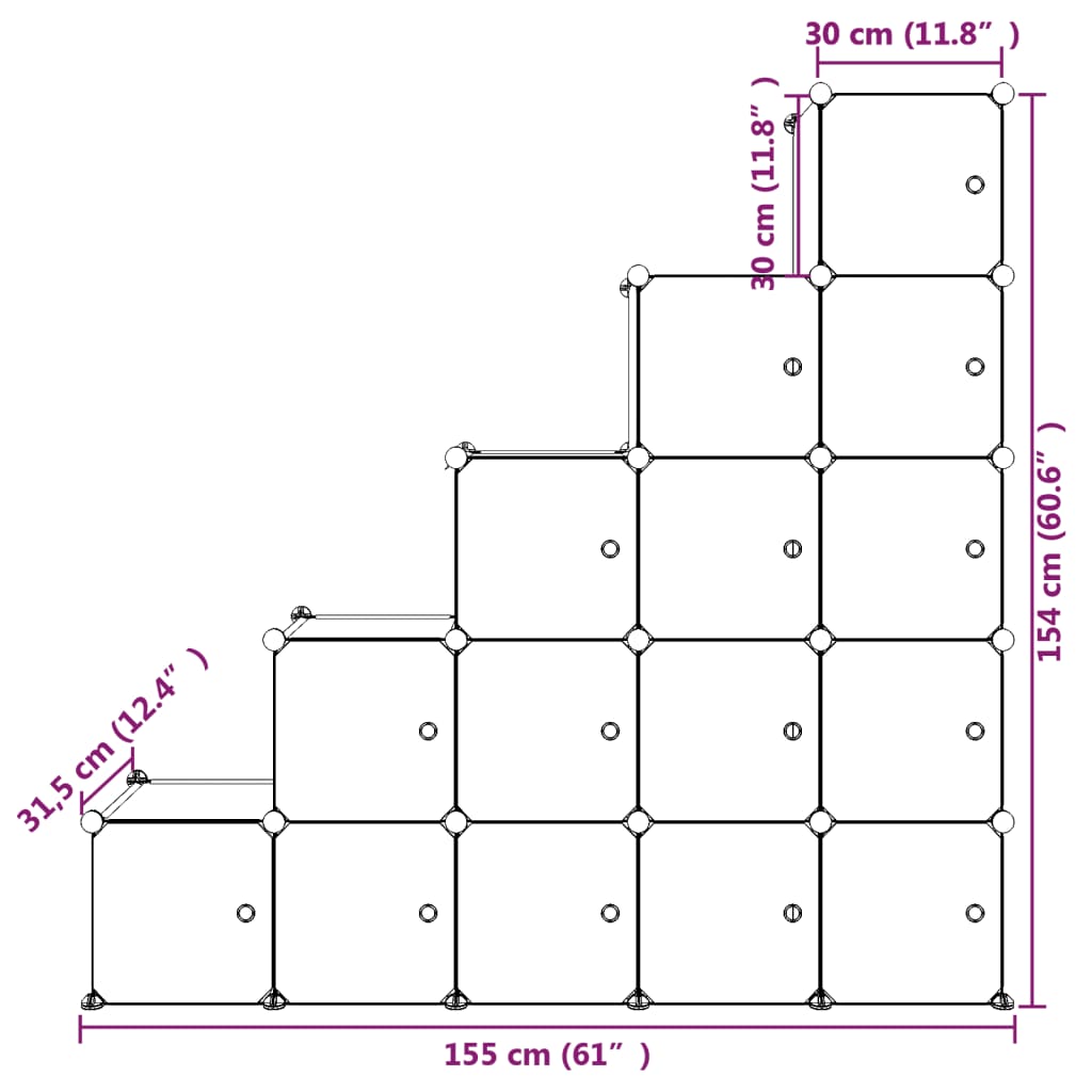 Scaffale Portaoggetti per Bambini con 15 Cubi Bianchi in PP - homemem39