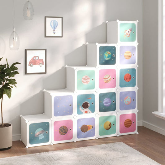 Scaffale Portaoggetti per Bambini con 15 Cubi Bianchi in PP - homemem39