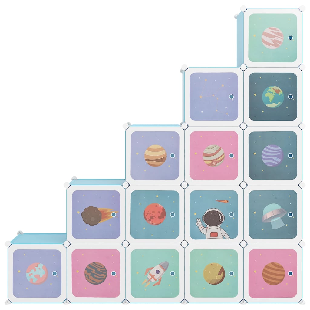Scaffale Portaoggetti per Bambini con 15 Cubi Blu in PP - homemem39