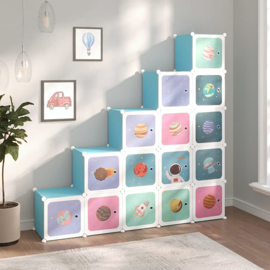 Scaffale Portaoggetti per Bambini con 15 Cubi Blu in PP - homemem39