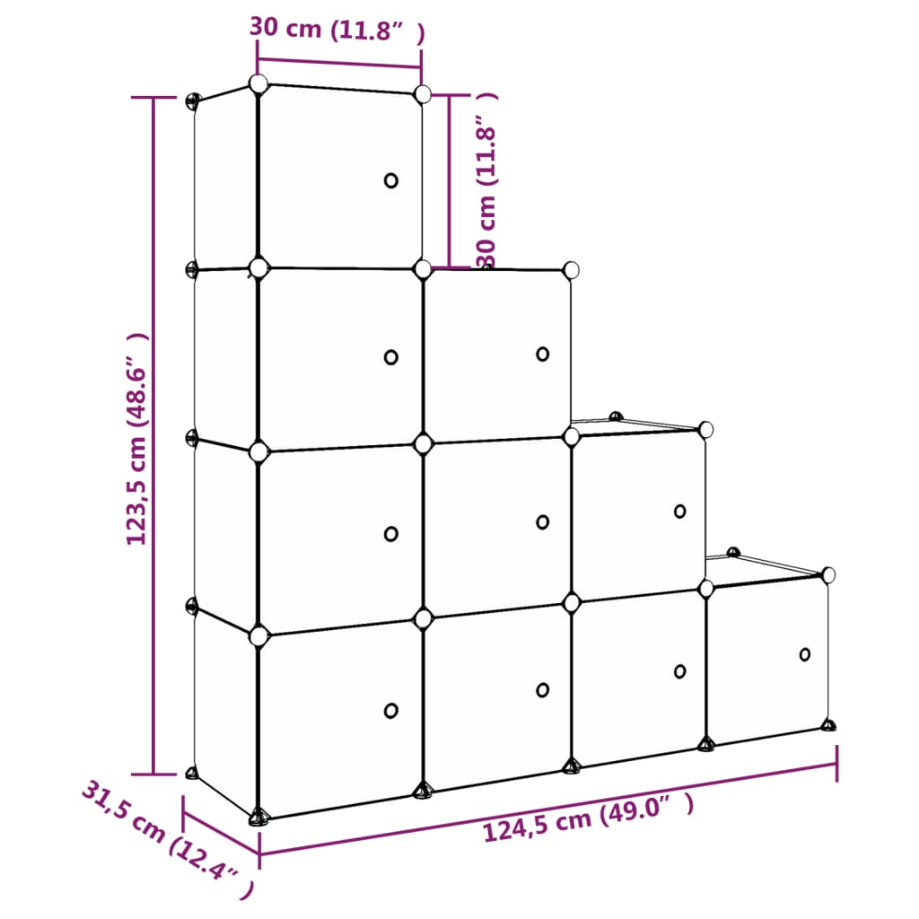 Scaffale Portaoggetti per Bambini con 10 Cubi Bianchi in PP - homemem39